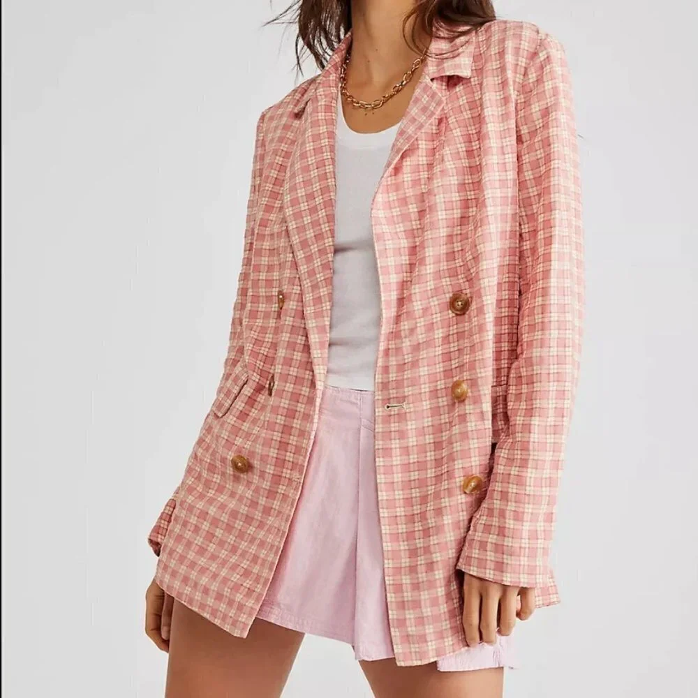 Free People Olivia Pink Gingham Blazer NWT